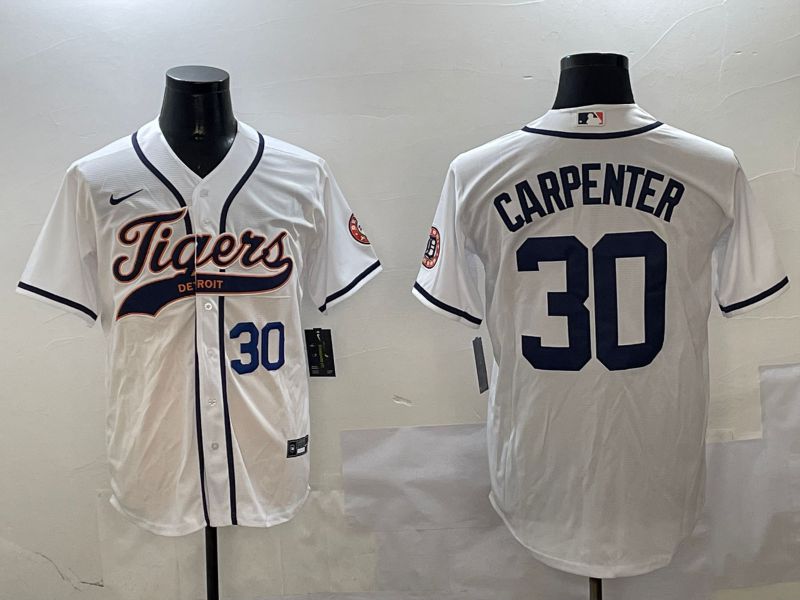 Men Detroit Tigers #30 Carpenter White Jointly Name 2025 Nike MLB Jersey style 2